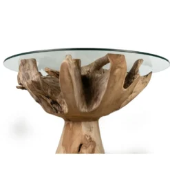 Stół AKWABA 80 cm drewno teak szkło*RW Clearance