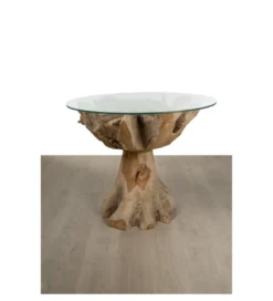 Stół AKWABA 80 cm drewno teak szkło*RW Clearance