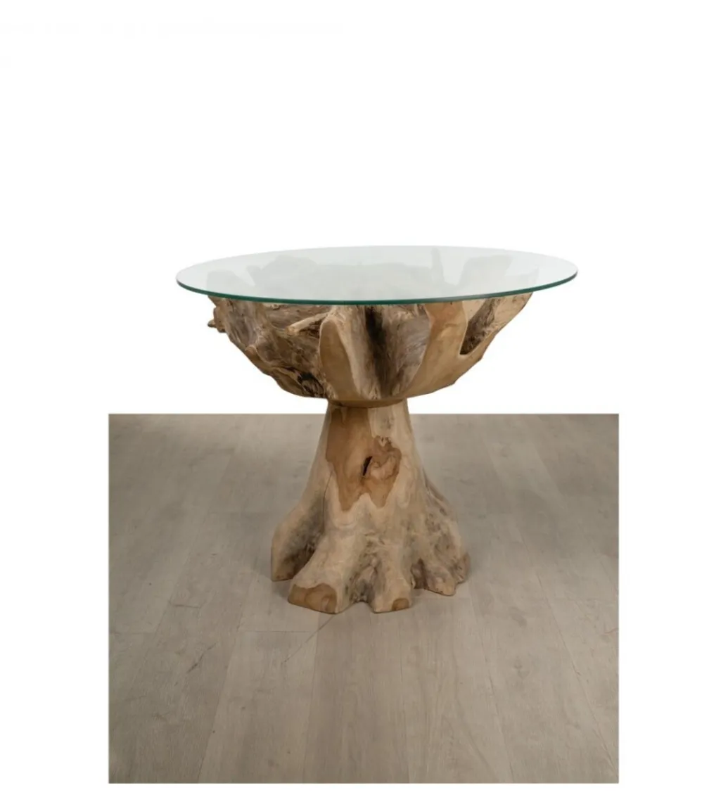 Stół AKWABA 80 cm drewno teak szkło*RW Clearance