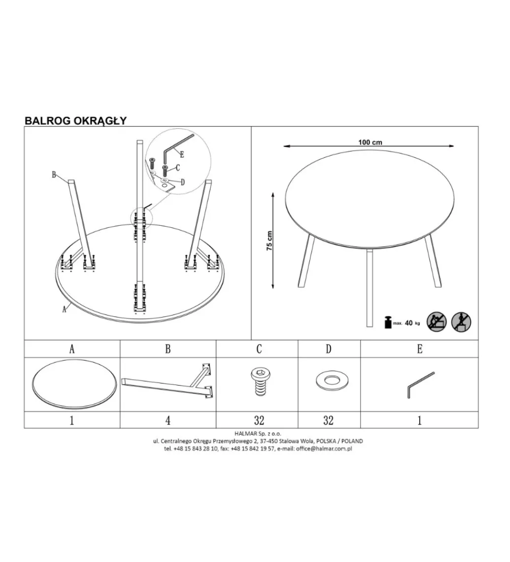 Stół BALROG 100 cm szary*Halmar Hot