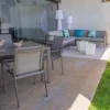 Stół ogrodowy STELLA 90 cm bordowy aluminium szklany blat*Zona-Design New