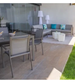 Stół ogrodowy STELLA 90 cm bordowy aluminium szklany blat*Zona-Design New