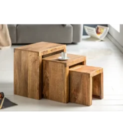 Stolik Finice Craft kawowy Makassar SET 3 drewno mango*Invicta Interior Hot