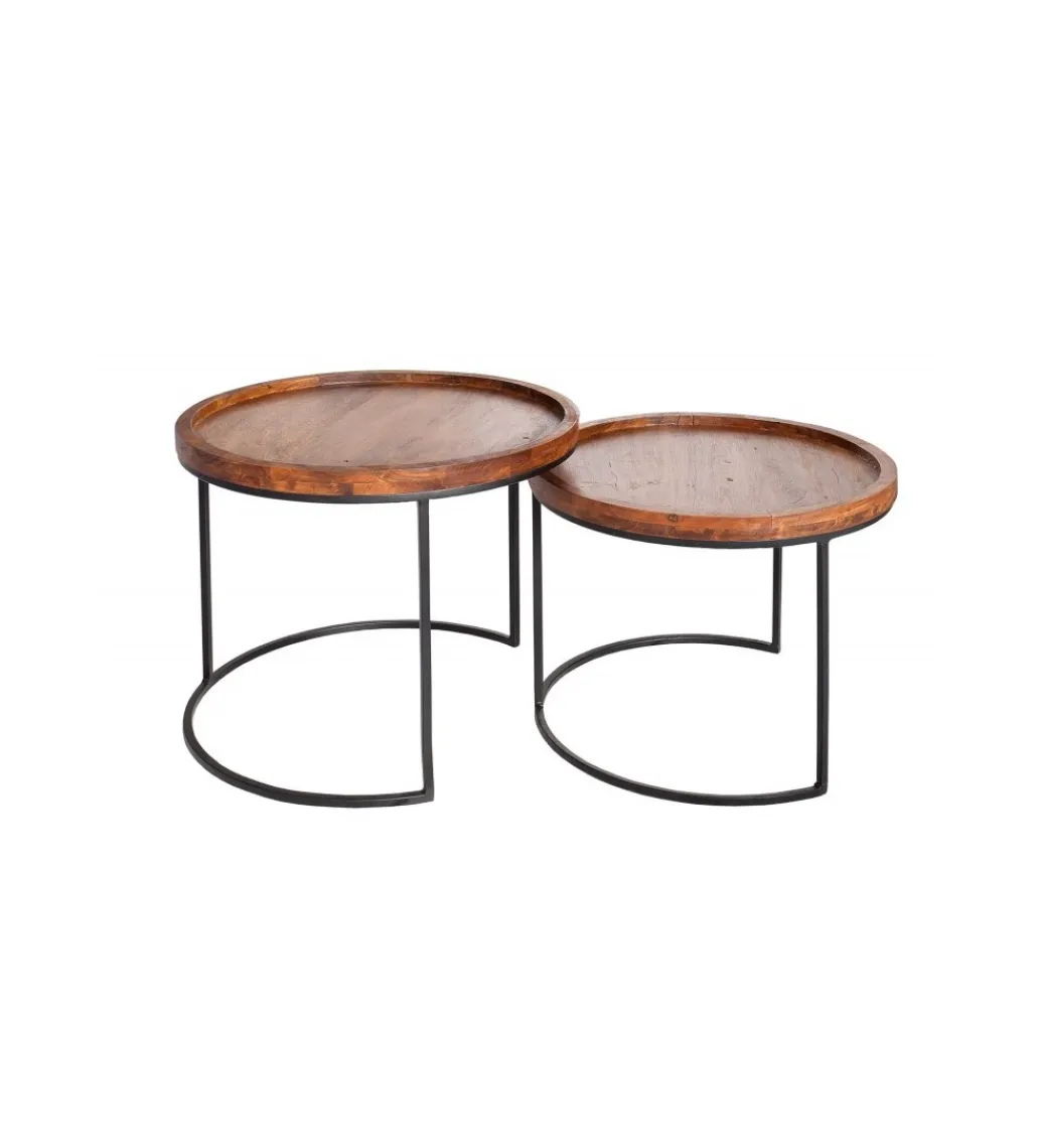 Stolik FINICE kawowy Makassar set 2 drewno akacja*Invicta Interior Discount
