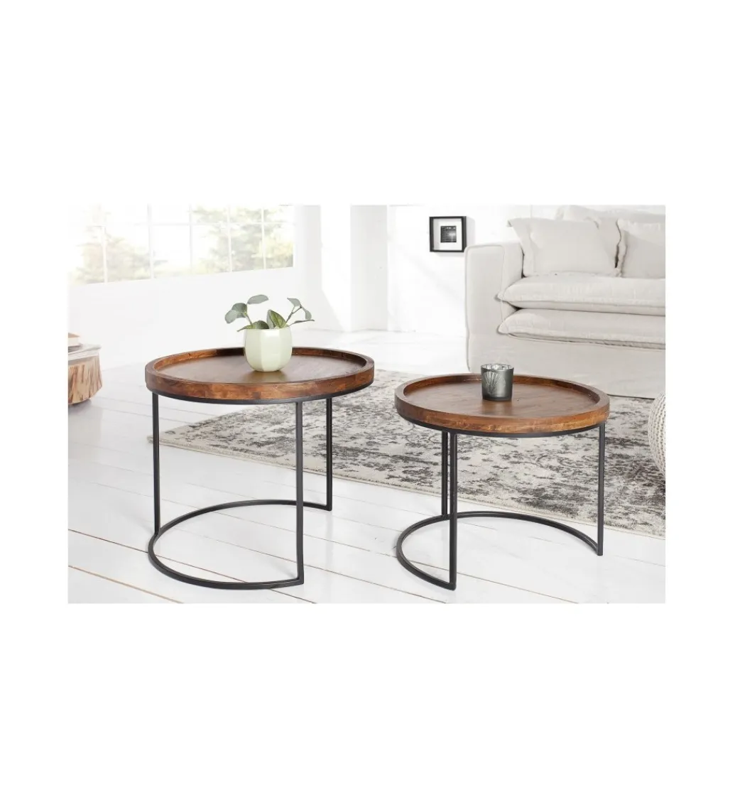 Stolik FINICE kawowy Makassar set 2 drewno akacja*Invicta Interior Discount