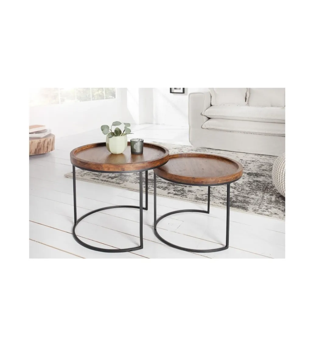 Stolik FINICE kawowy Makassar set 2 drewno akacja*Invicta Interior Discount