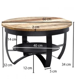 Stolik kawowy AFLAN 60 cm drewno mango*WOHNLING, GERMANY New