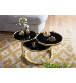 Stolik kawowy ART DECO 58 cm - 139 cm czarno złoty*WOHNLING, GERMANY Discount