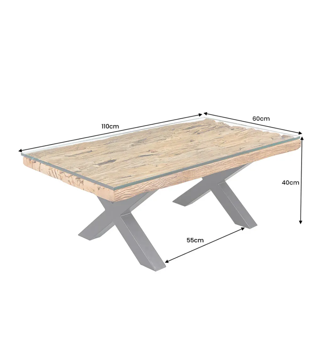 Stolik kawowy BARRACUDA110 cm drewno teak bez szkła*Invicta Interior Sale