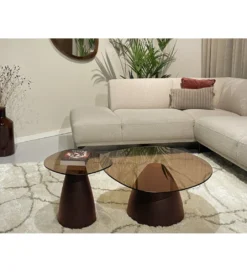 Stolik kawowy boczny BRIX MYLON 50 cm burgundowy szklany*LF-Design Discount