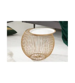 Stolik kawowy BODIL 41cm biało złoty*Invicta Interior New
