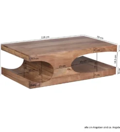 Stolik kawowy BOHA 118 cm drewno akacja*WOHNLING, GERMANY New