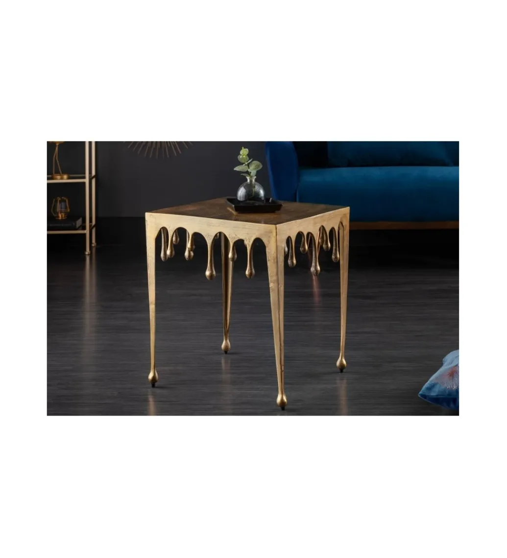 Stolik Kawowy 50 Cm Mystic Liquid Lin Złoty*Invicta Interior Online