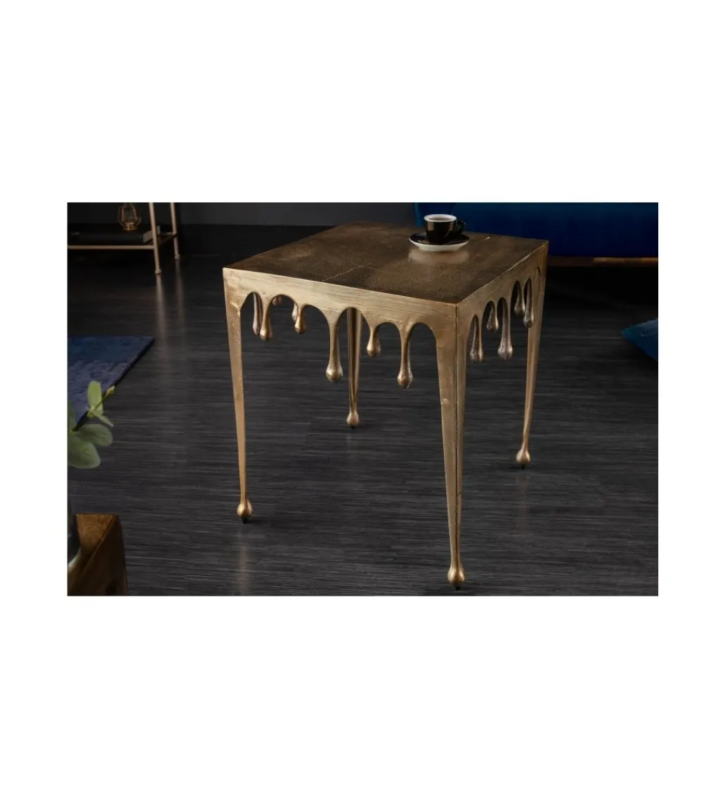 Stolik Kawowy 50 Cm Mystic Liquid Lin Złoty*Invicta Interior Online