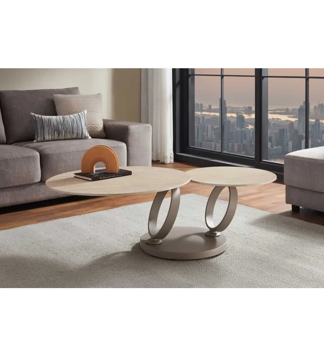 Stolik kawowy DANCING RINGS 135 cm ceramika w optyce trawertynu*Invicta Interior Discount