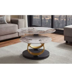 Stolik kawowy DANCING RINGS 135 cm ceramika w optyce marmuru*Invicta Interior Clearance