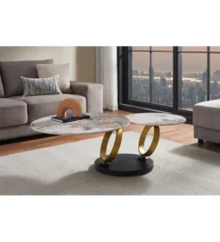 Stolik kawowy DANCING RINGS 135 cm ceramika w optyce marmuru*Invicta Interior Clearance