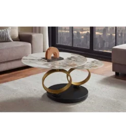 Stolik kawowy DANCING RINGS 135 cm ceramika w optyce marmuru*Invicta Interior Clearance