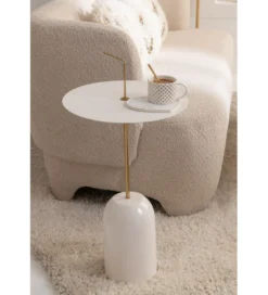 Stolik kawowy DISK 30 cm biało złoty*J-Line Online