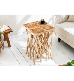 Stolik kawowy DRIFTWOOD 40 cm drewno teak naturalny*Invicta Interior Outlet