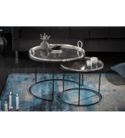 Stolik Kawowy Elements Oriental Zestaw 2 W Kolorze srebrnym*Invicta Interior Outlet