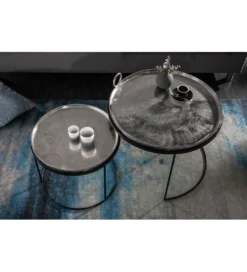Stolik Kawowy Elements Oriental Zestaw 2 W Kolorze srebrnym*Invicta Interior Outlet