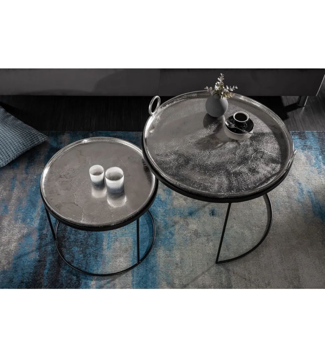Stolik Kawowy Elements Oriental Zestaw 2 W Kolorze srebrnym*Invicta Interior Outlet