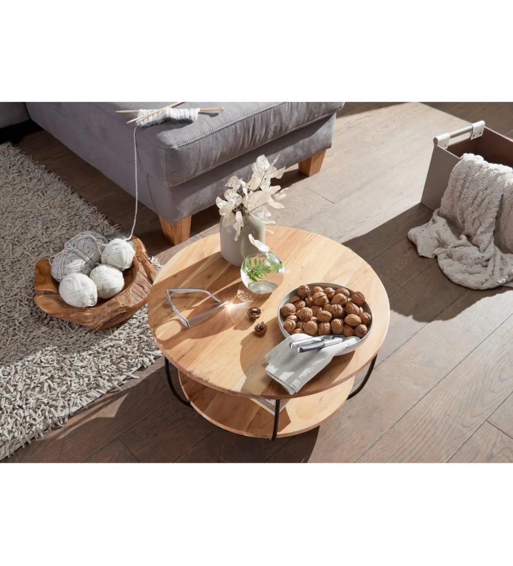 Stolik kawowy EZEF 60 cm drewno akacja*WOHNLING, GERMANY Sale