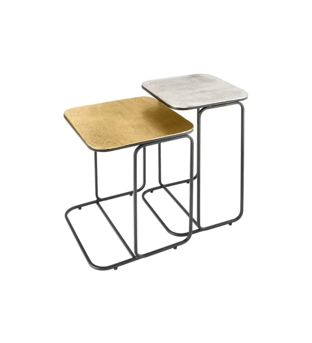 Stolik kawowy FLETCHER set 2 złoto srebrny*Invicta Interior Online