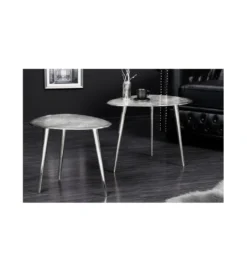 Stolik kawowy FUMIO set 2 srebrny*Invicta Interior New