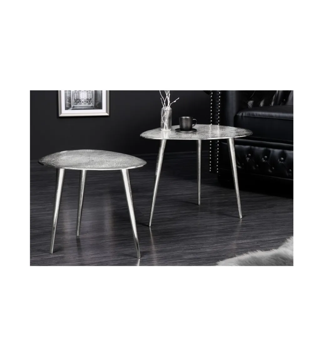 Stolik kawowy FUMIO set 2 srebrny*Invicta Interior New