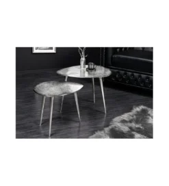 Stolik kawowy FUMIO set 2 srebrny*Invicta Interior New