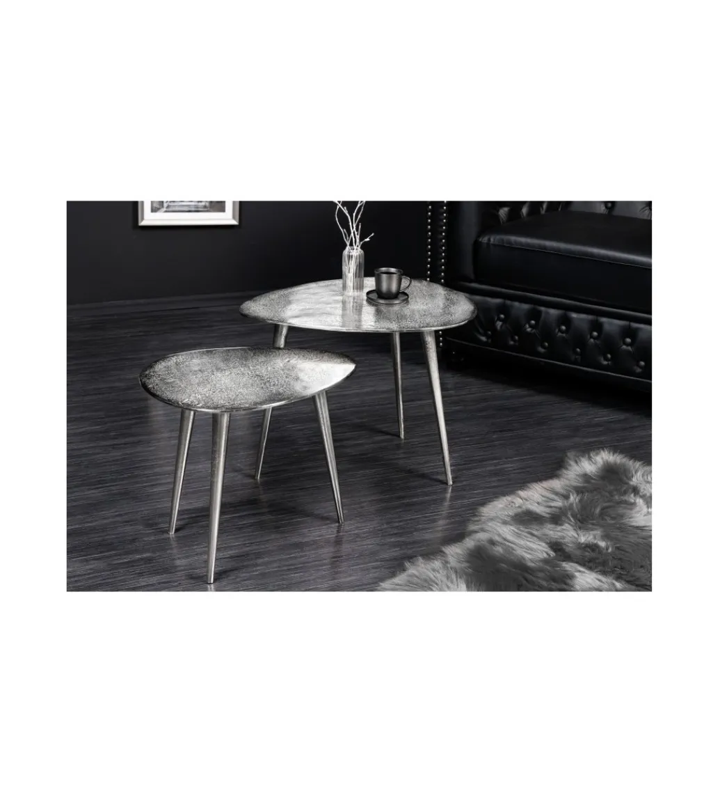 Stolik kawowy FUMIO set 2 srebrny*Invicta Interior New