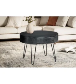 Stolik kawowy GARMAZJA 60 cm drewno mango czarne*WOHNLING, GERMANY Outlet