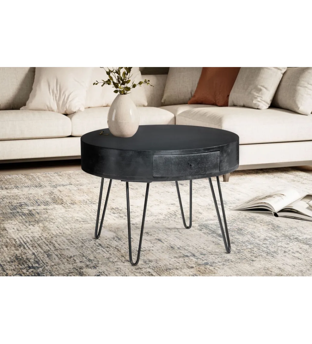 Stolik kawowy GARMAZJA 60 cm drewno mango czarne*WOHNLING, GERMANY Outlet
