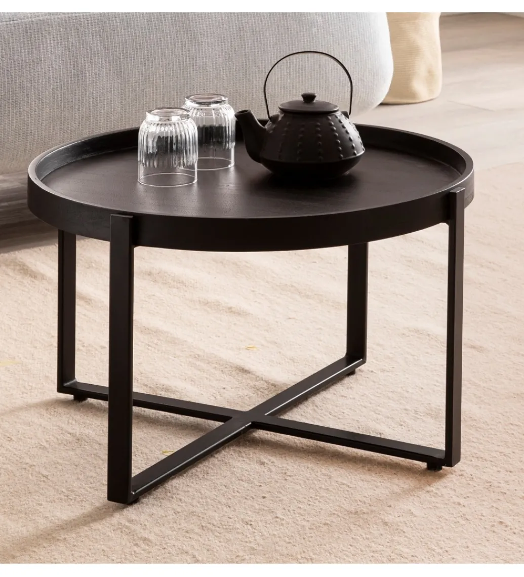 Stolik kawowy HARMI 60 cm drewno mango czarny*WOHNLING, GERMANY Outlet
