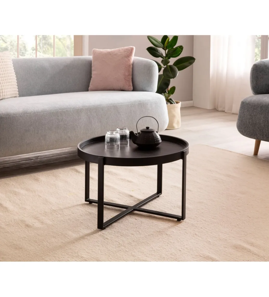 Stolik kawowy HARMI 60 cm drewno mango czarny*WOHNLING, GERMANY Outlet