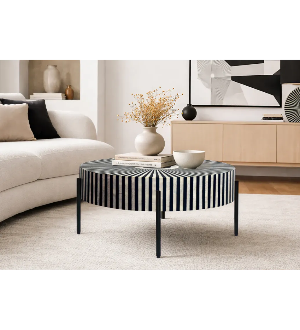 Stolik kawowy HARMONY NATURE 65 cm czarnobiały*Invicta Interior Clearance