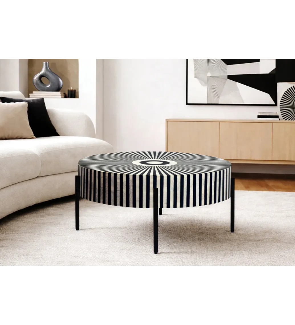 Stolik kawowy HARMONY NATURE 65 cm czarnobiały*Invicta Interior Clearance