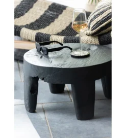 Stolik kawowy HERAS set 2 drewno teak czarny*J-Line