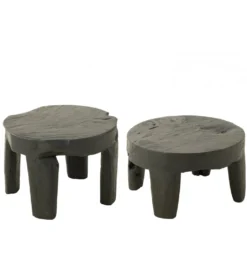 Stolik kawowy HERAS set 2 drewno teak czarny*J-Line