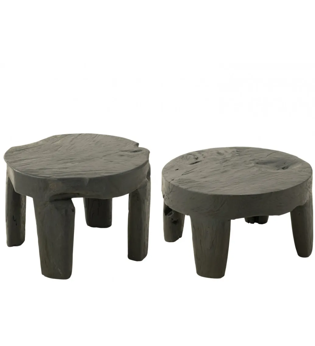Stolik kawowy HERAS set 2 drewno teak czarny*J-Line