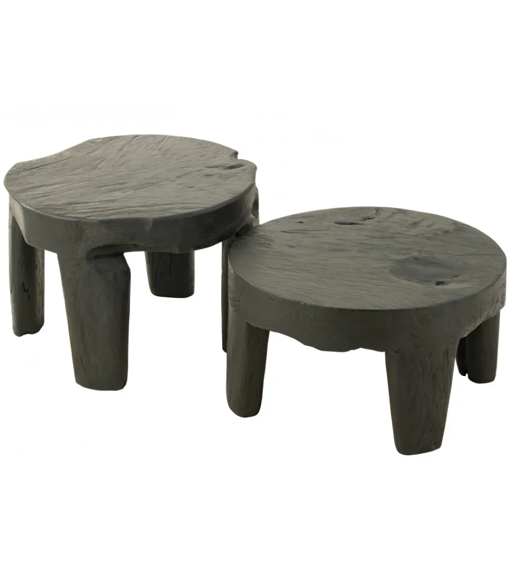 Stolik kawowy HERAS set 2 drewno teak czarny*J-Line