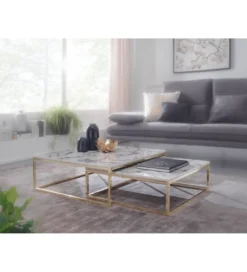 Stolik kawowy HIBRO II set 2 w optyce białego marmuru*WOHNLING, GERMANY Outlet