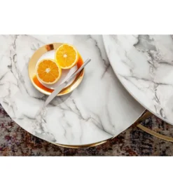 Stolik kawowy HOBRO set 2 w optyce białego marmuru OUTLET*WOHNLING, GERMANY Discount