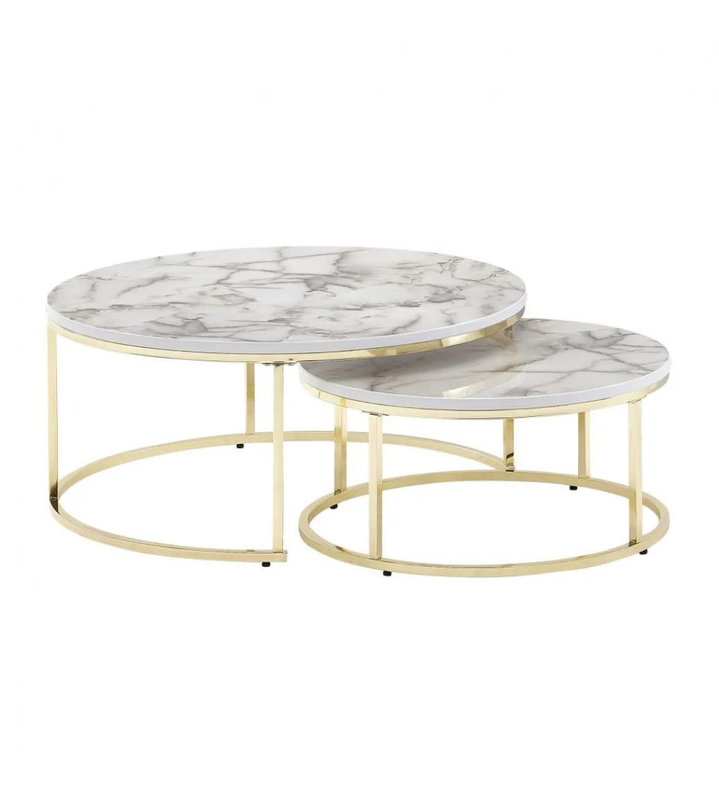 Stolik kawowy HOBRO set 2 w optyce białego marmuru OUTLET*WOHNLING, GERMANY Discount