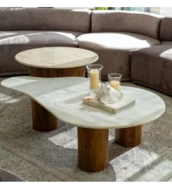 Stolik kawowy HUGI 135 cm marmur drewno mango*Zona-Design New