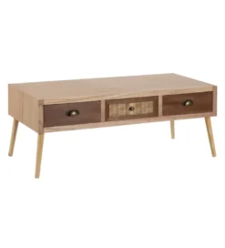 Stolik kawowy KEJU 110 cm drewna sosny paulowni i ratanu*Zona-Design Best