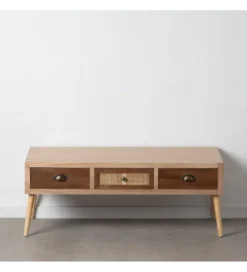 Stolik kawowy KEJU 110 cm drewna sosny paulowni i ratanu*Zona-Design Best
