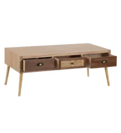 Stolik kawowy KEJU 110 cm drewna sosny paulowni i ratanu*Zona-Design Best